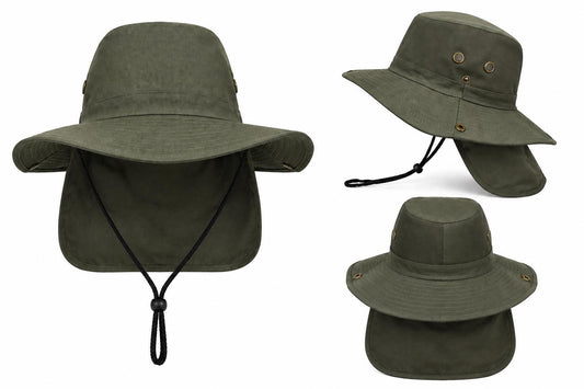 Wide Brim Sun Hat with Neck Flap | UPF 50+ Outdoor Boonie Fishing Hiking Hat