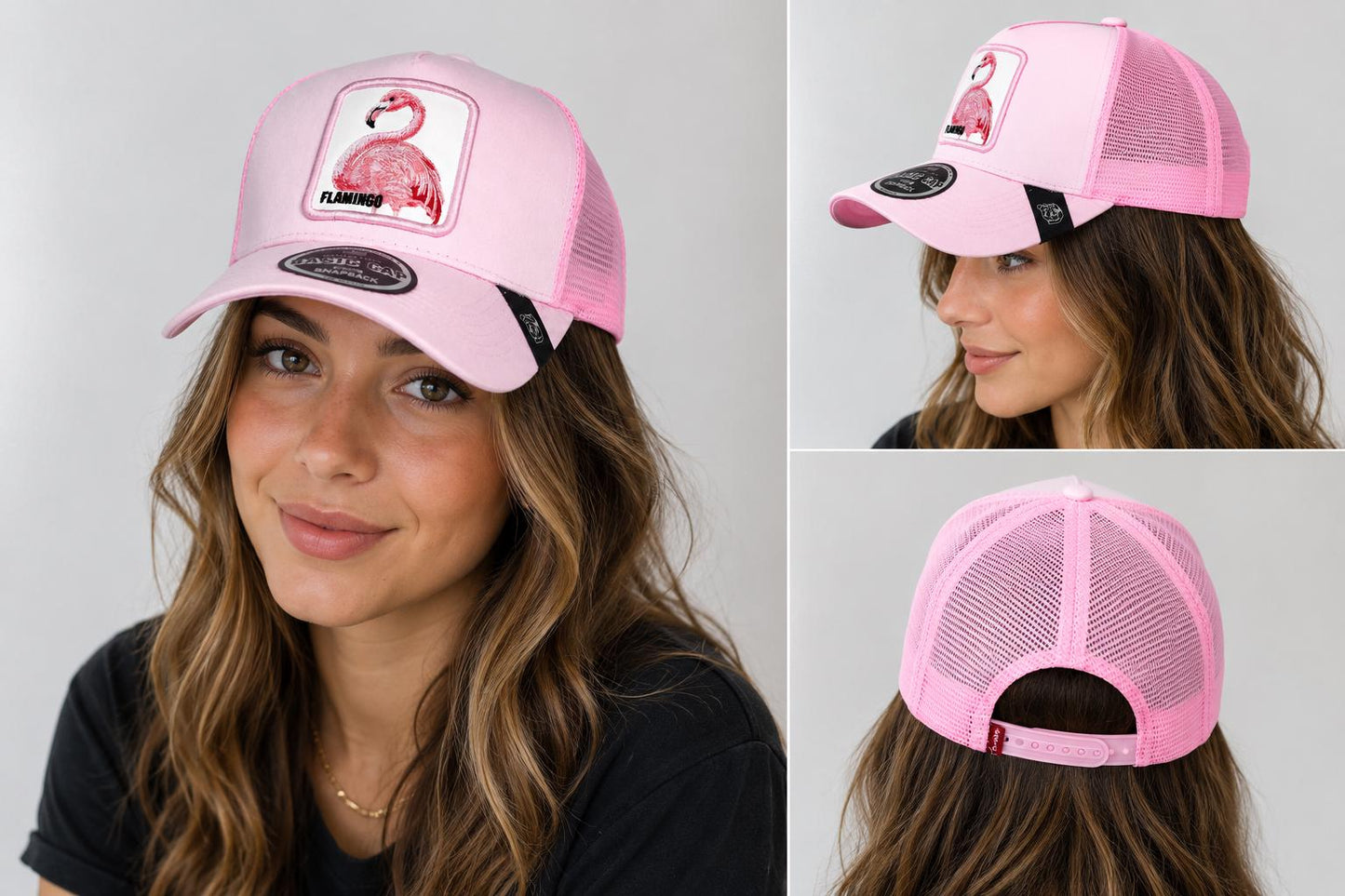Pink Flamingo Trucker Hat | Embroidered Patch Snapback Cap