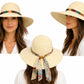 Women's Wide Brim Straw Sun Hat with Chain Band & Floral Scarf Tie