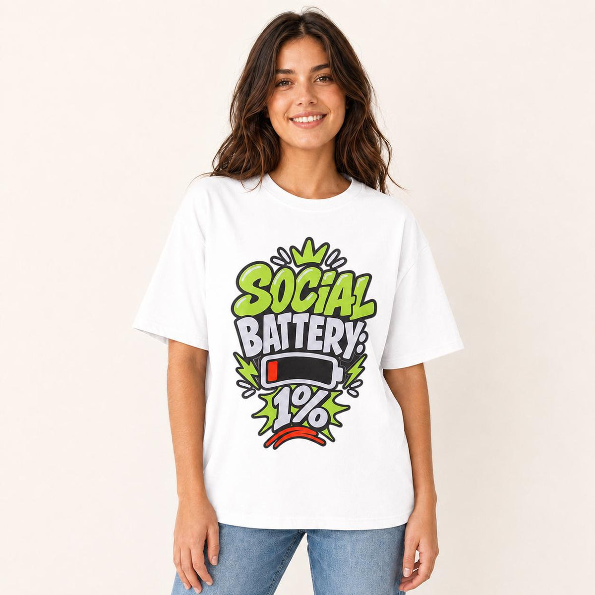 Social Battery 1% T-Shirt, Funny Introvert Graphic Tee, Low Battery Unisex Shirt