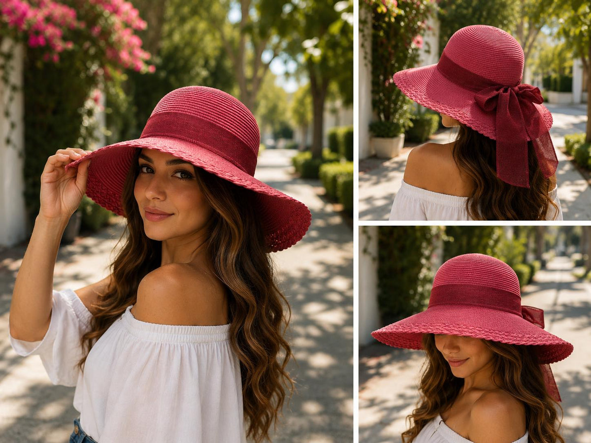 Women's Wide Brim Sun Hat with Bow – UV Protection Summer Beach Hat
