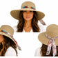 Women's Wide Brim Straw Sun Hat | Multicolor Chain, Floral Scarf Tie, UV Beach Protection