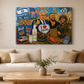 Am Yisrael Chai Israel pop culture acrylic wall art staged above a cream sofa