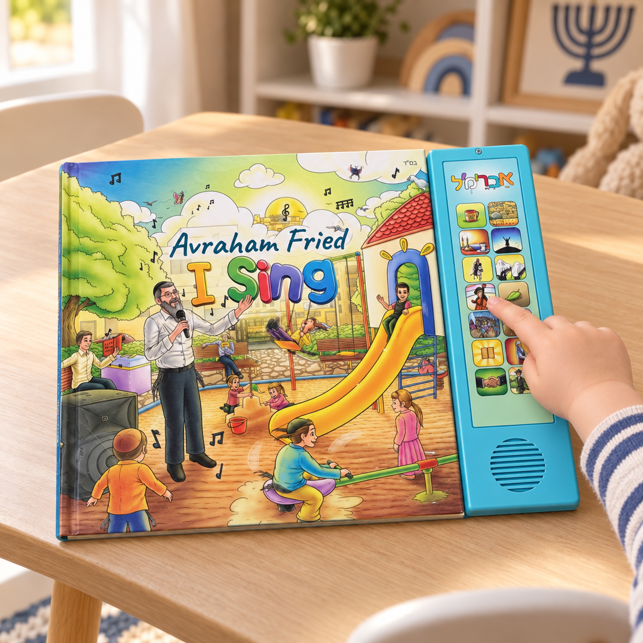 Child using the Avraham Fried I Sing interactive sound book