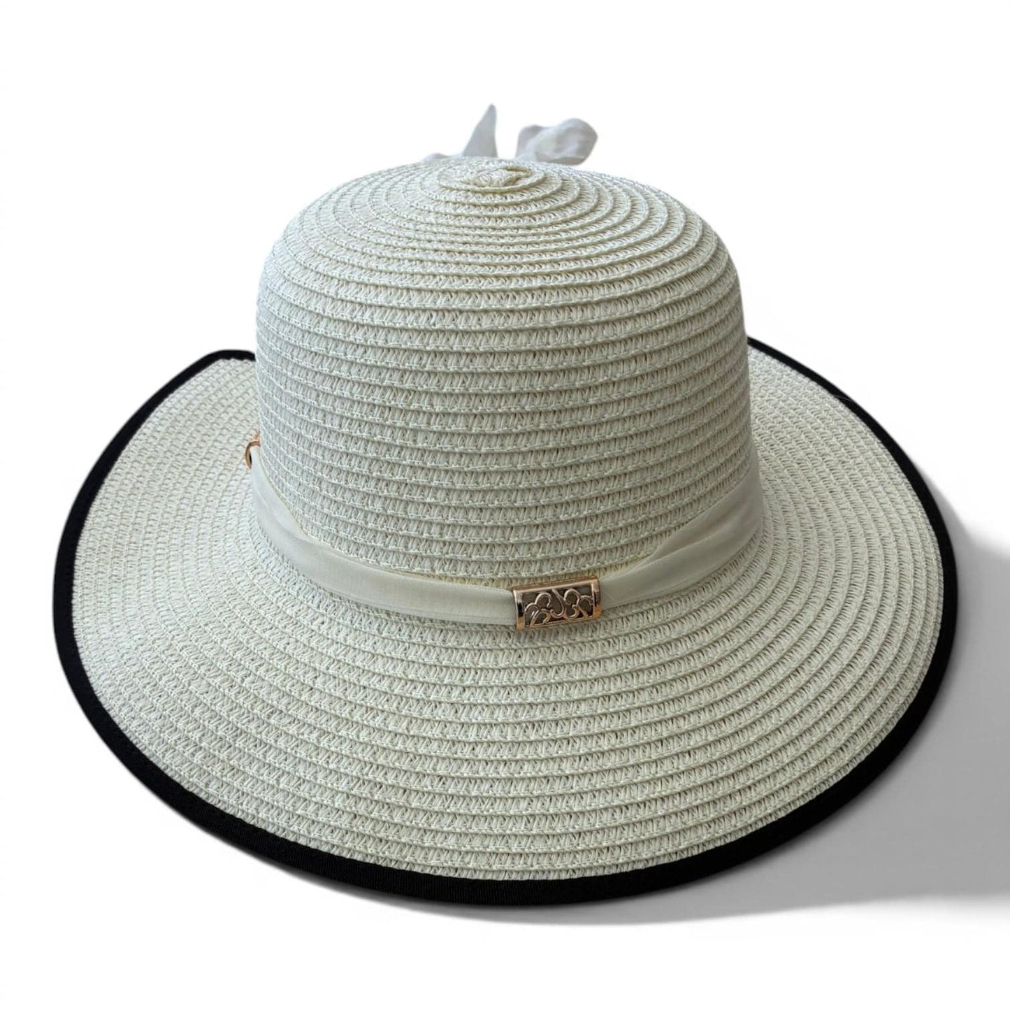 Wide Brim Straw Sun Hat with Decorative Bow – Foldable Raffia Beach Hat