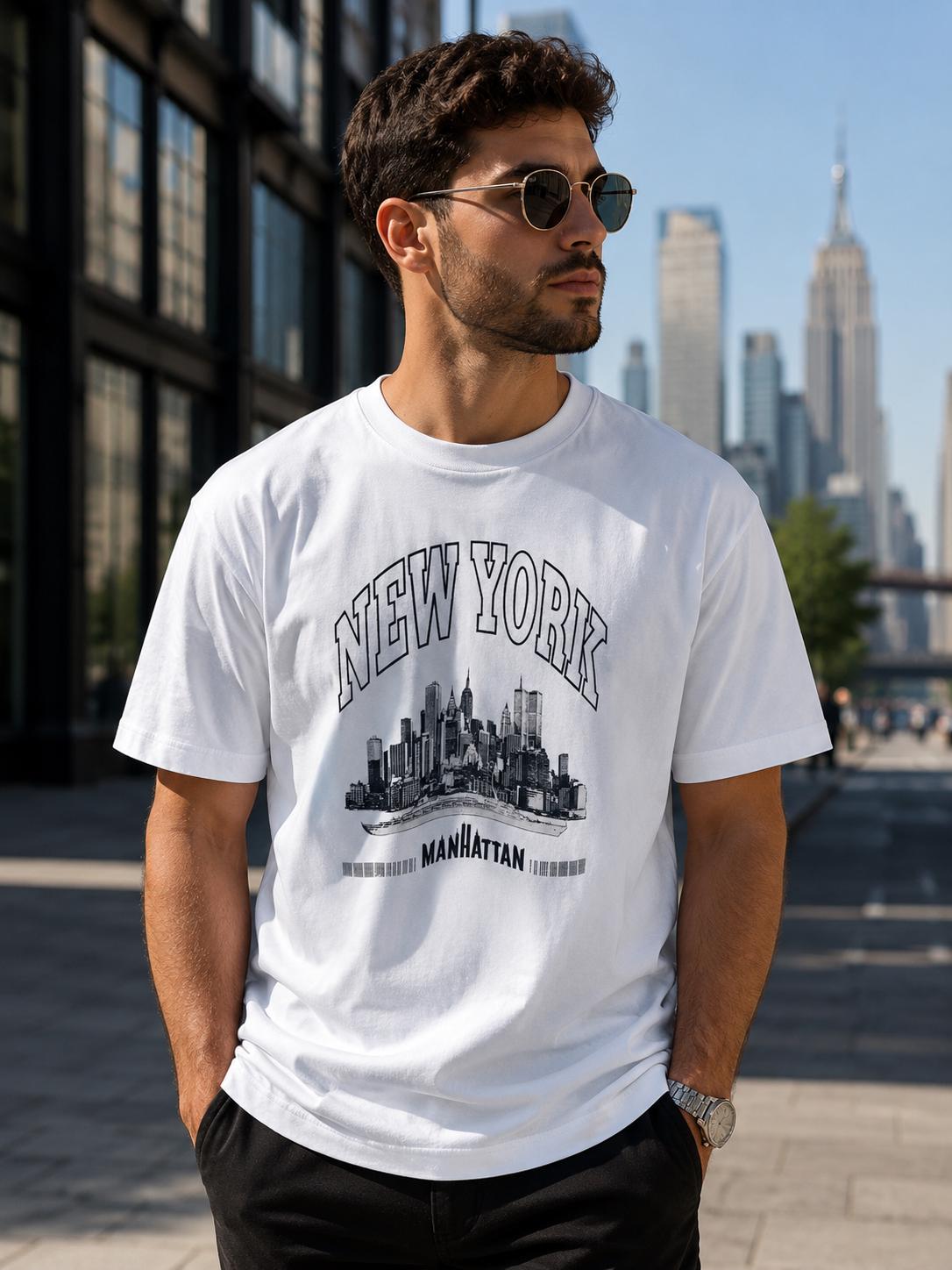 New York Manhattan Skyline Graphic T-Shirt | Vintage NYC Souvenir Tee