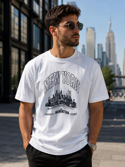 New York Manhattan Skyline Graphic T-Shirt | Vintage NYC Souvenir Tee