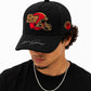 SF Football Helmet Embroidered Snapback Hat | Black Trucker Cap | Game Day Apparel