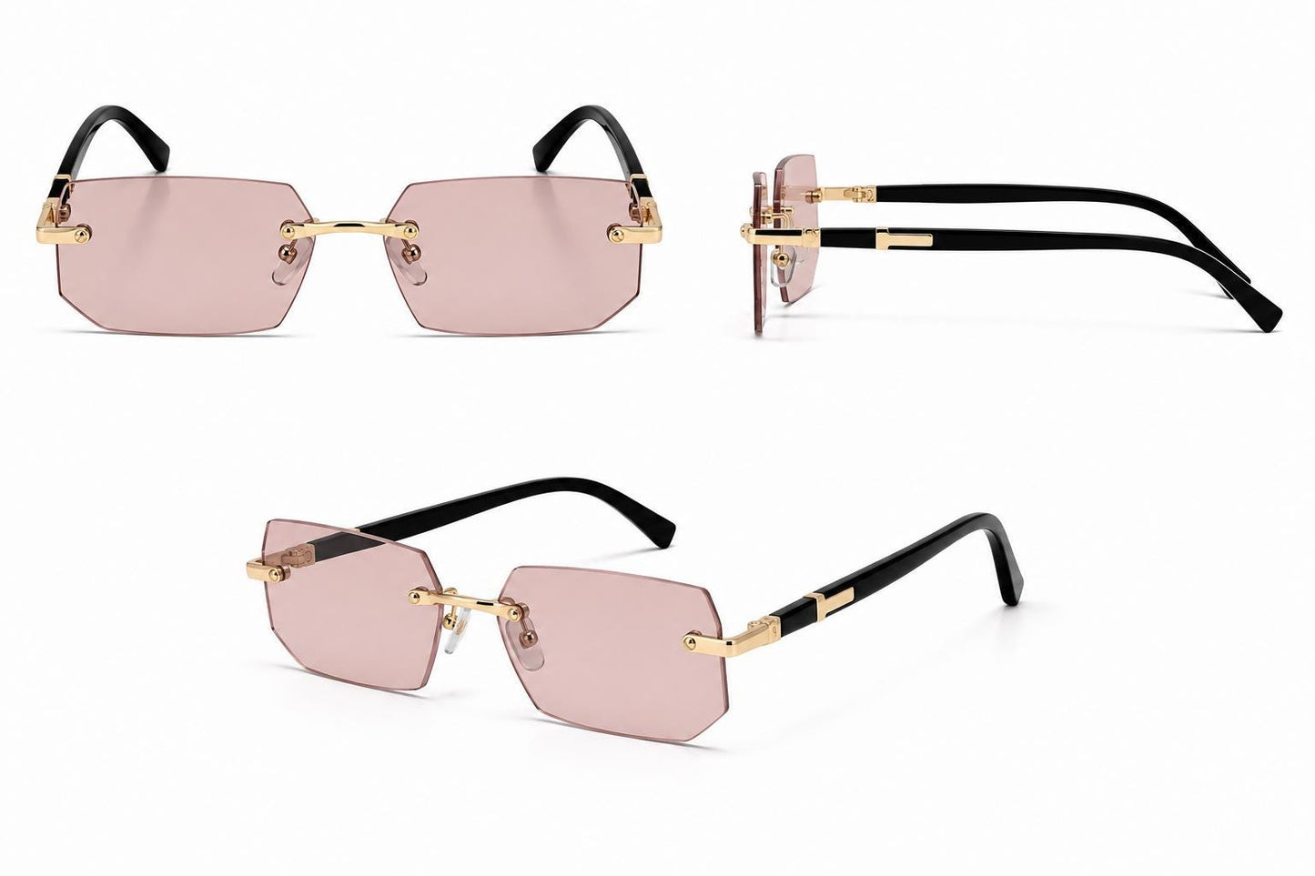 Luxury Rimless Rectangle Sunglasses | Gold Metal Frame | UV400 Fashion Shades for Men & Women