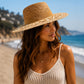 Handwoven Straw Fedora Hat | Geometric Patterned Wide Brim Sun Hat