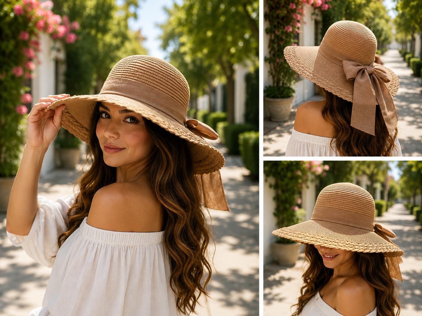 Women's Wide Brim Sun Hat with Bow – UV Protection Summer Beach Hat