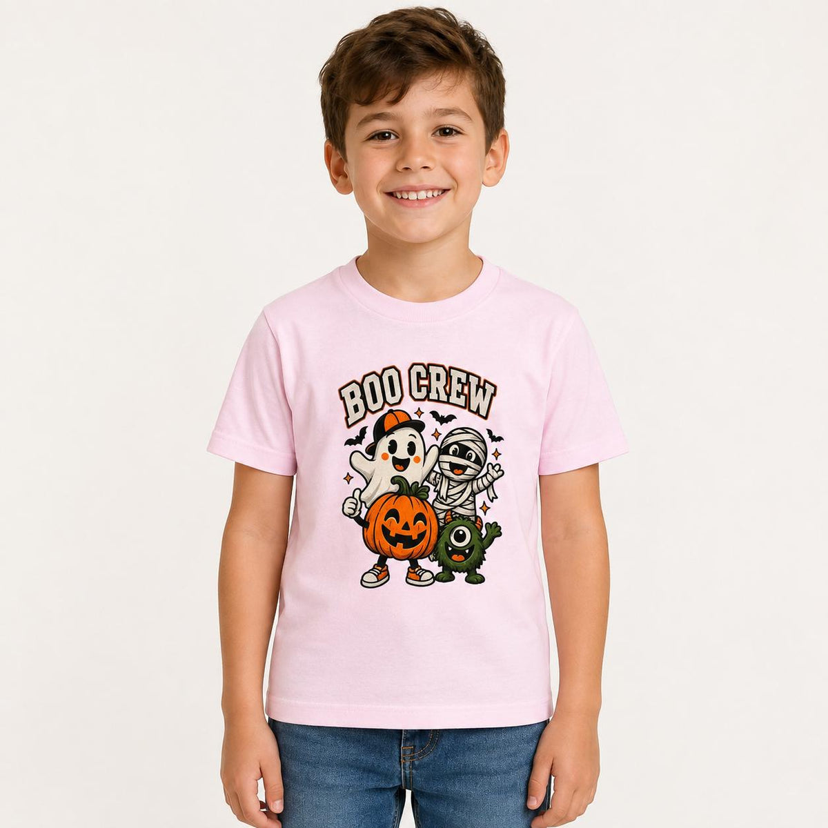 Kids Boo Crew Halloween T-Shirt – Cute Pink Ghost, Mummy & Pumpkin Tee