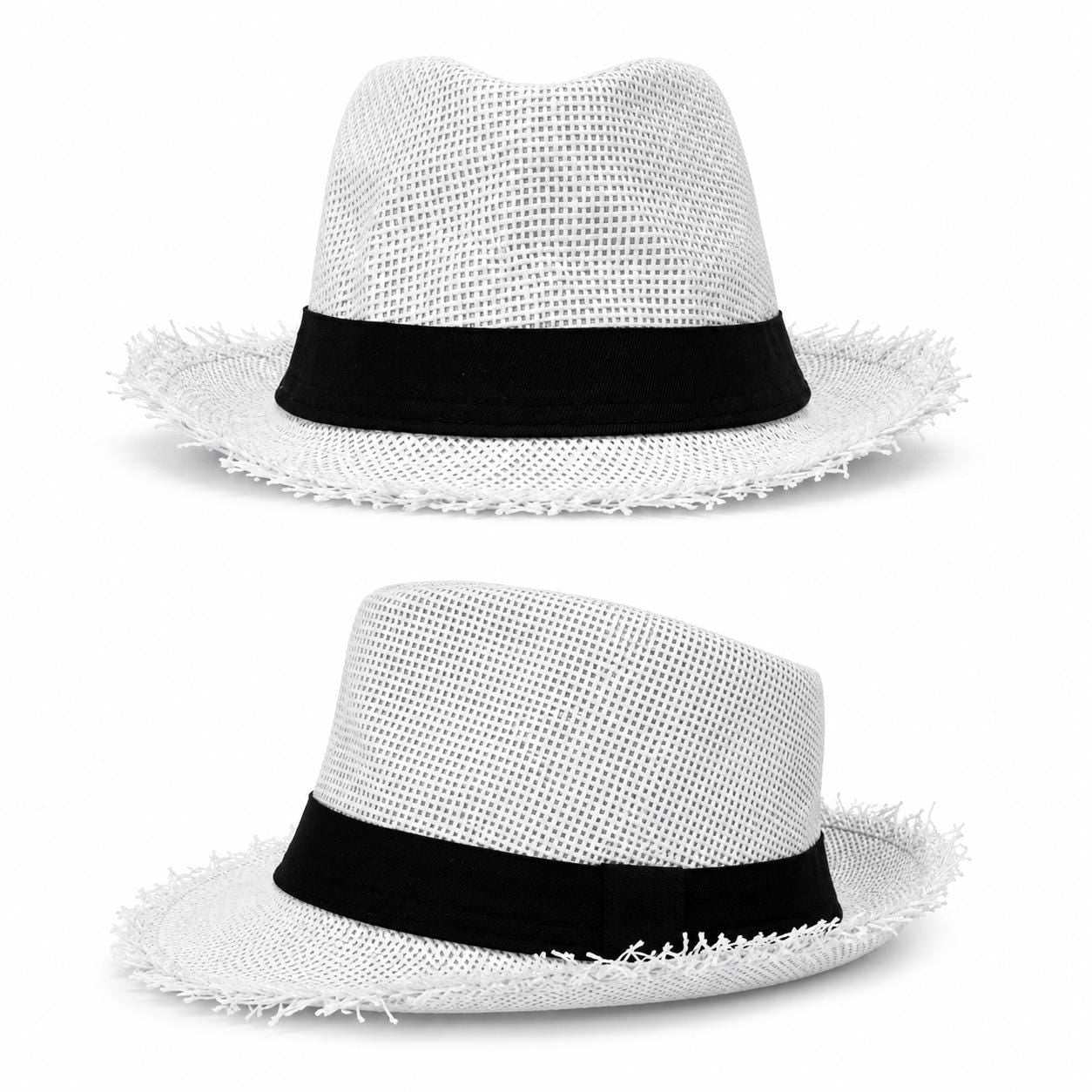 Woven Fedora Hat | Frayed Brim, Black Band, Unisex Summer Sun Hat
