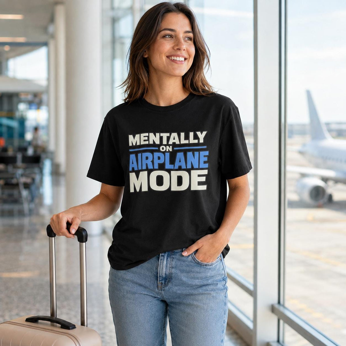 Mentally on Airplane Mode T-Shirt, Funny Travel Shirt, Airport Vacation Tee, Traveler Gift, Unisex Graphic T-Shirt