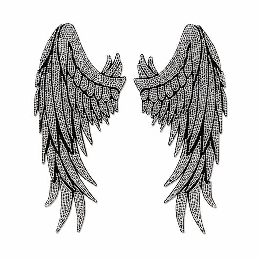 Rhinestone Angel Wing Iron-On Decal | Crystal Hot Fix Bling Transfer for DIY Fashion