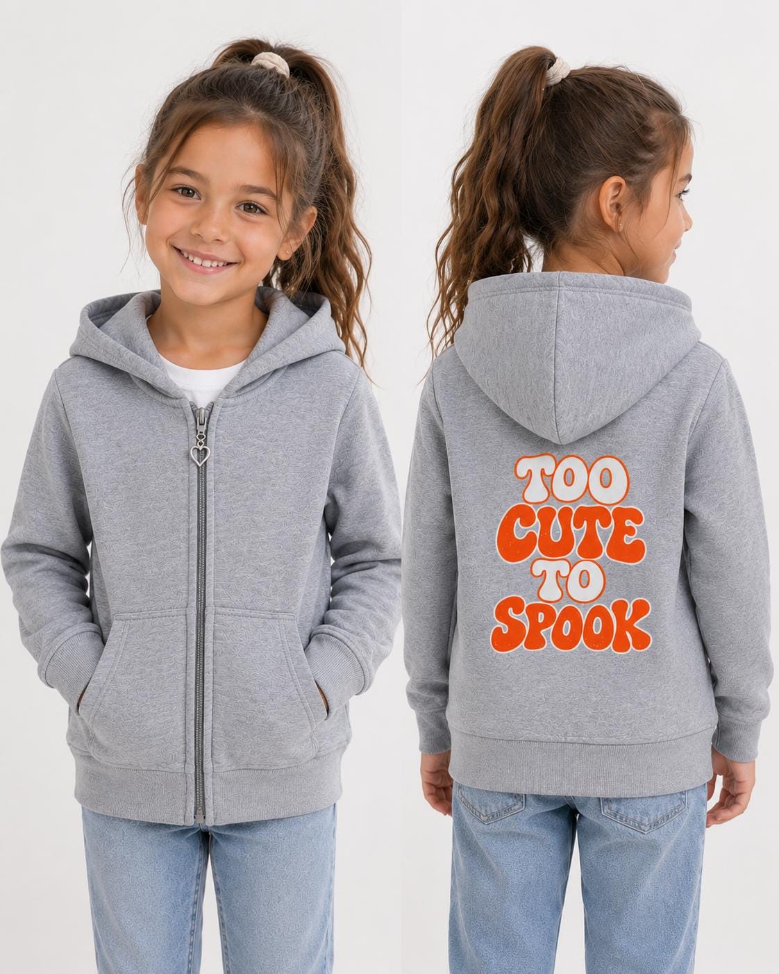 Too Cute to Spook Kids’ Halloween Zip-Up Hoodie – Gray