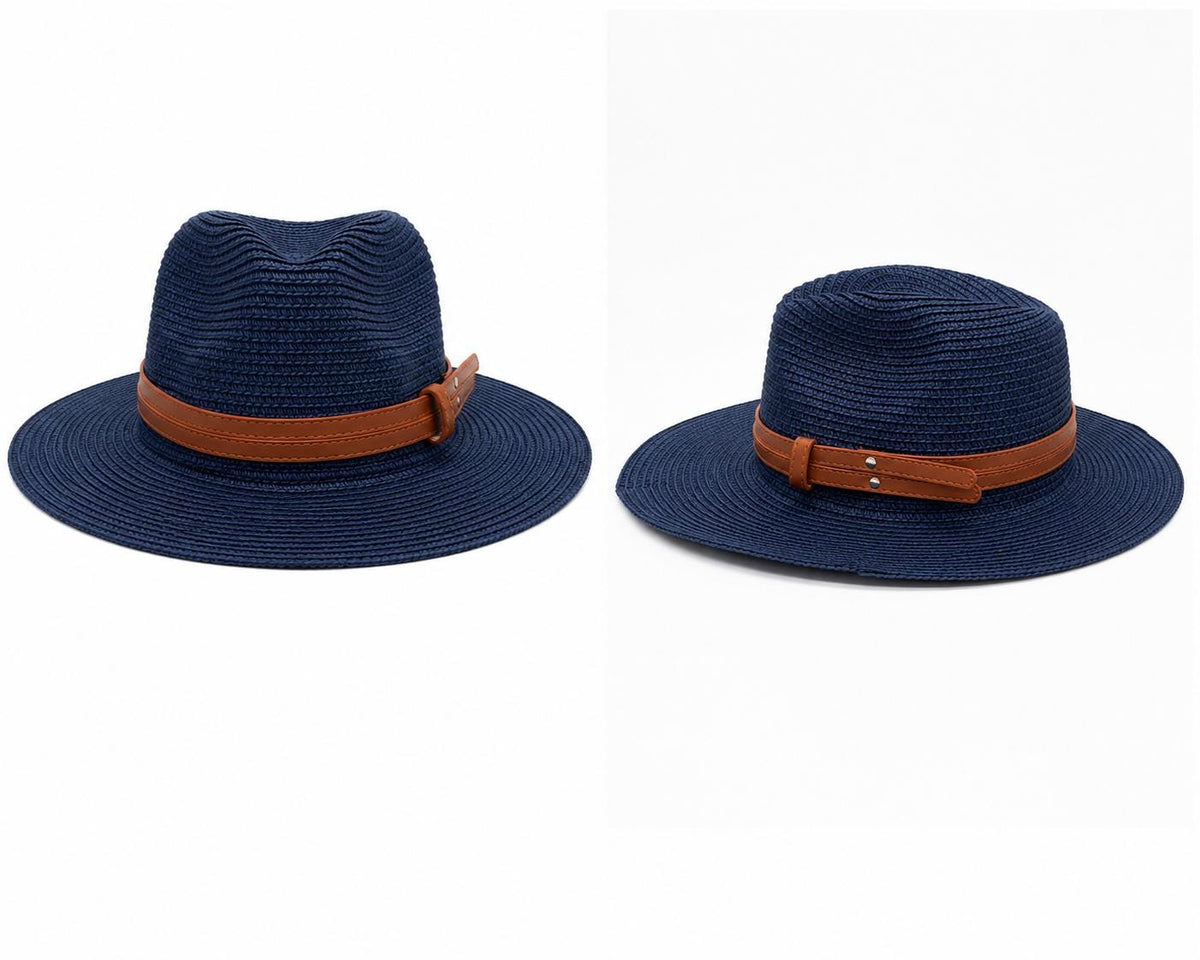 Woven Straw Fedora Hat | Wide Brim Sun Protection, Faux Leather Band