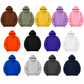 Blank pullover hoodies in thirteen colors on white background