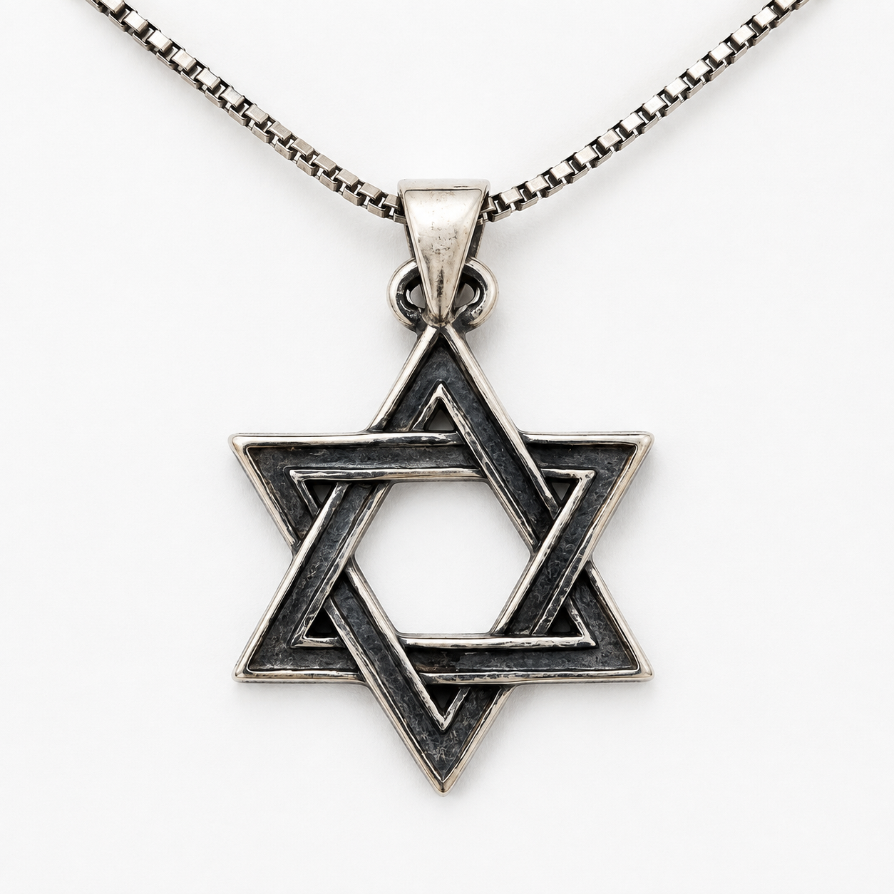 Bold interlocking Star of David sterling silver women's necklace