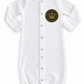 White Brit Milah baby gown with black and gold Birkat Kohanim crown silicone patch