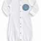 White Brit Milah baby gown with blue and ivory Birkat Kohanim crown silicone patch