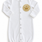 White Brit Milah baby gown with gold Birkat Kohanim crown silicone patch