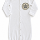White Brit Milah baby gown with ivory and silver Birkat Kohanim crown silicone patch
