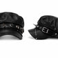 Black Faux Leather Spiked Biker Newsboy Cap | Punk Gothic Buckle Hat