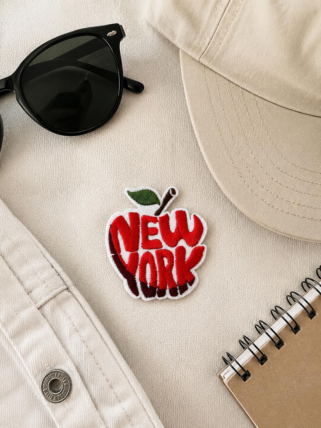 New York Apple Embroidered Patch – NYC Big Apple Iron On Patch – Red New York Applique – Travel Souvenir Jacket Backpack Patch
