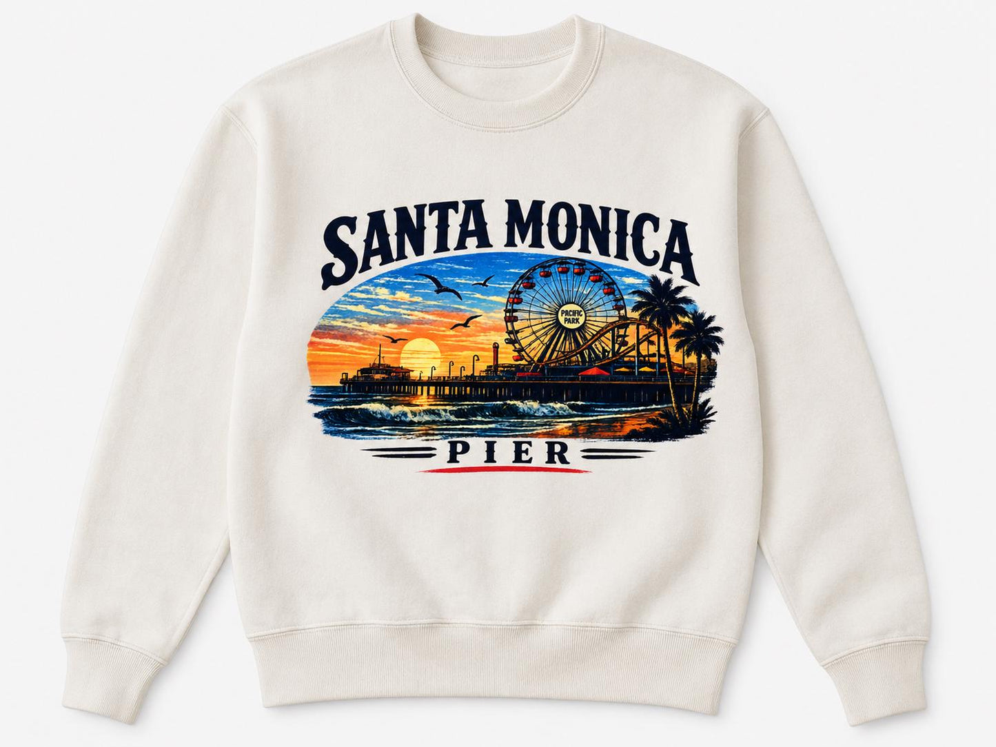 Santa Monica Pier Heat Transfer Decal – Vintage California Sunset Iron-On Transfer