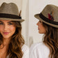 Unisex Woven Straw Fedora Hat | Feather Accent, Brown Band, Lightweight Trilby