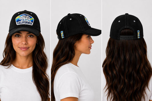 California Bear Embroidered Snapback Hat | Black Adjustable Baseball Cap | CALI Side Embroidery | Unisex
