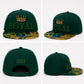 Dark Green Royal Crown Snapback Hat – Gold Pattern Visor, Embroidered Luxury Cap