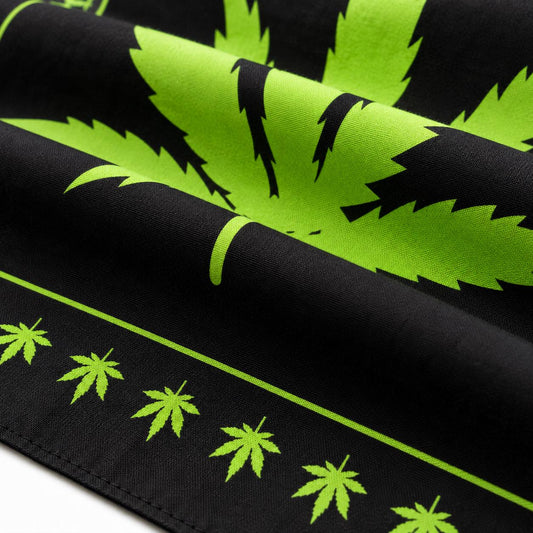 22x22 Black and Neon Green Cannabis Leaf Bandana, 100% Cotton Marijuana Print Head Scarf, Neck Scarf, Unisex Fashion Accessory