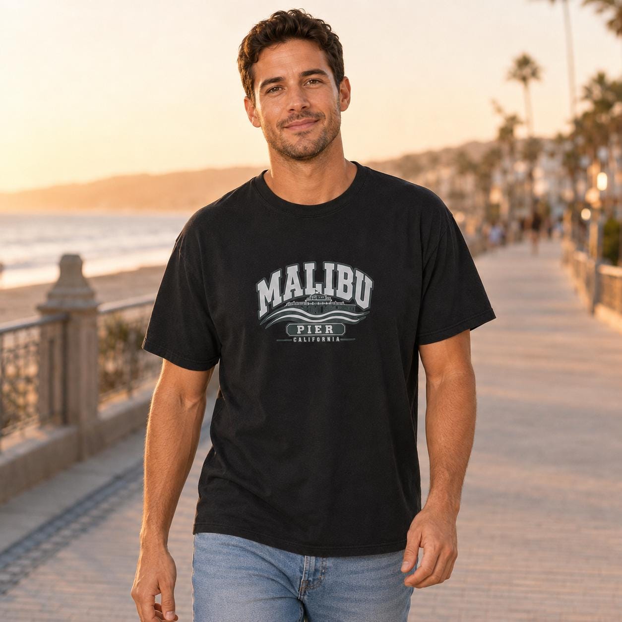 Malibu Pier California Unisex Graphic T-Shirt – Vintage Coastal Souvenir Tee