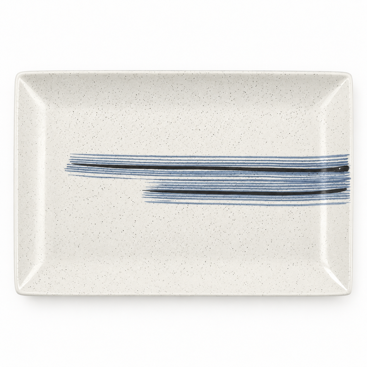 Overhead view of 12-inch ceramic serving platter with blue brushstroke design