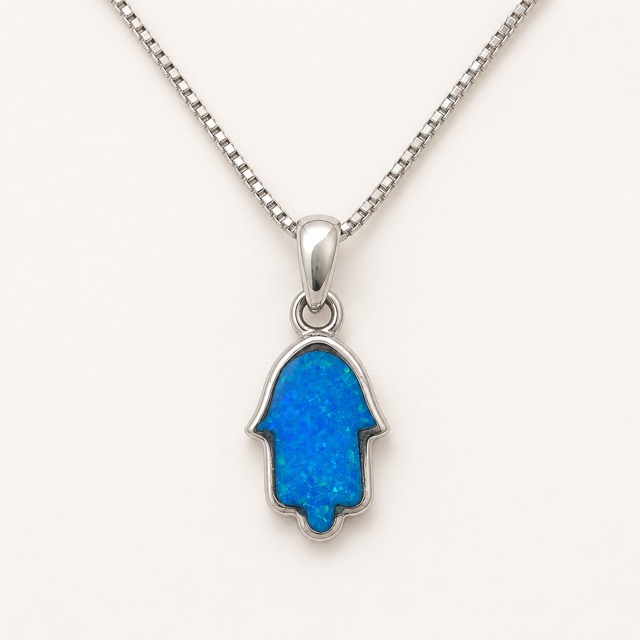 Women's classic blue opal Hamsa sterling silver necklace