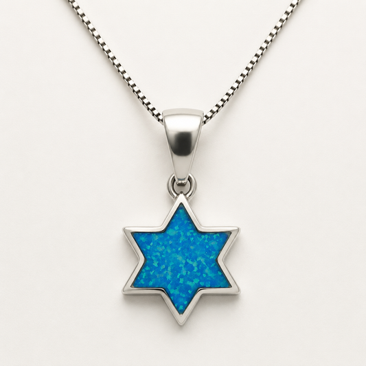 Women's classic blue opal Star of David sterling silver necklace