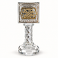 Ornate crystal Havdalah candle holder with gold and silver Hebrew design