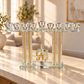 Crystal Tal Menorah with spinning dreidel on a stone console in a sunlit modern home
