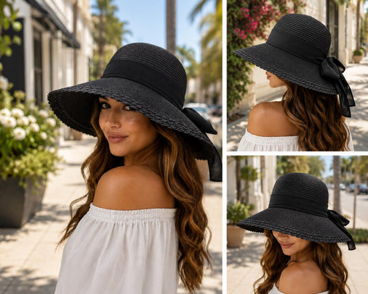 Women's Wide Brim Sun Hat with Bow – UV Protection Summer Beach Hat