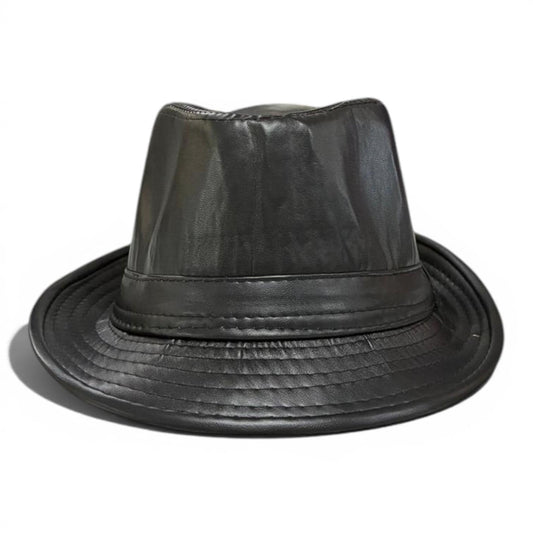 Black Faux Leather Fedora Hat | Classic Vegan Trilby Style