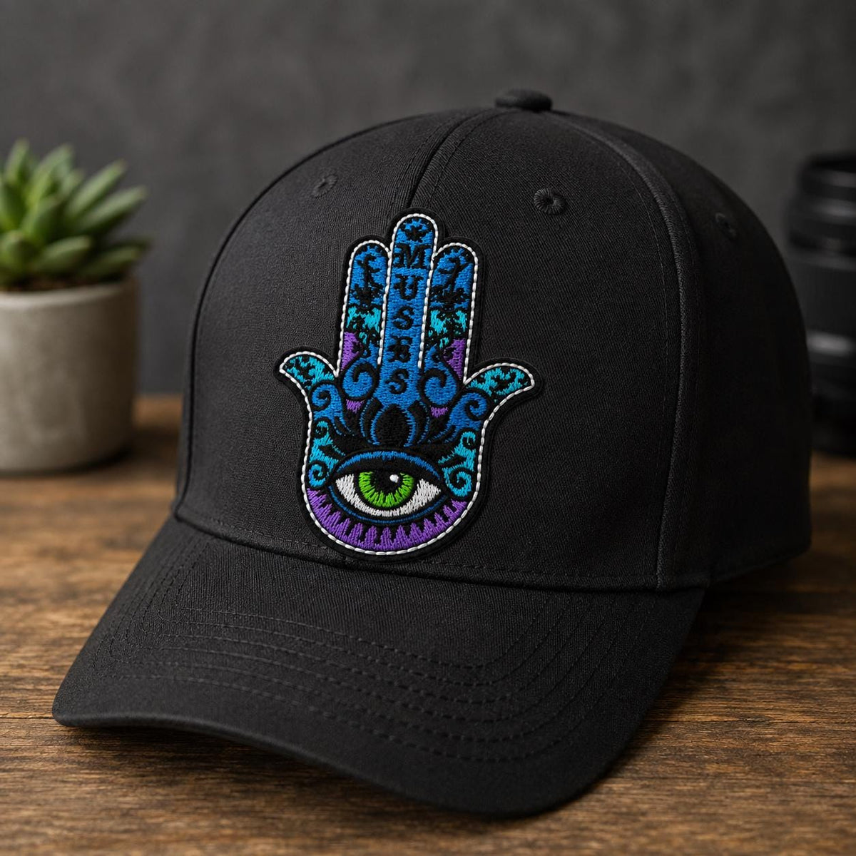 Hamsa Hand Evil Eye Embroidered Patch – Colorful Blue Purple Music Iron On Patch, Protective Eye Applique for Jackets Bags Backpacks