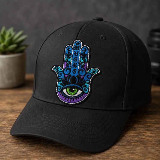 Hamsa Hand Evil Eye Embroidered Patch – Colorful Blue Purple Music Iron On Patch, Protective Eye Applique for Jackets Bags Backpacks
