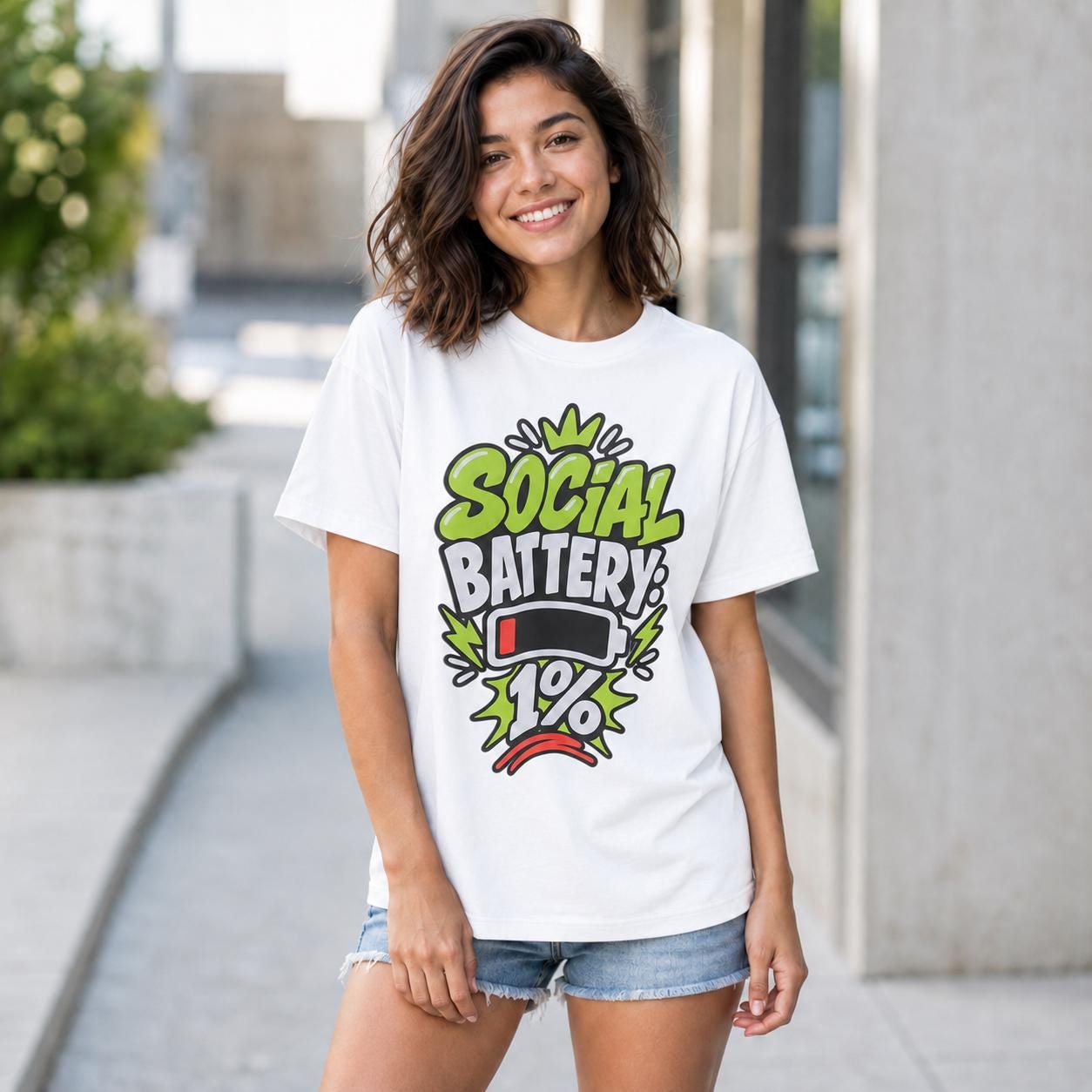 Social Battery 1% T-Shirt, Funny Introvert Graphic Tee, Low Battery Unisex Shirt
