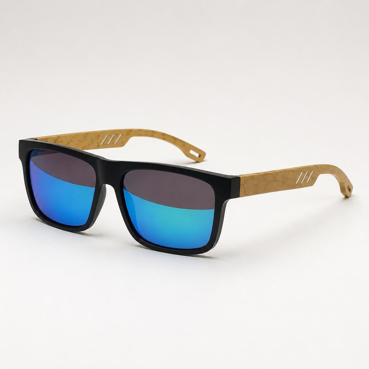 Unisex Square Bamboo Sunglasses – Wooden Arm Fashion Shades for Men and Women