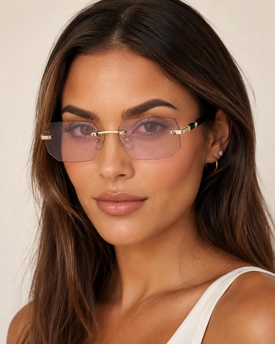 Luxury Rimless Rectangle Sunglasses | Gold Metal Frame | UV400 Fashion Shades for Men & Women