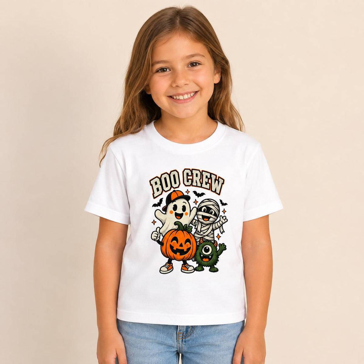 Kids Boo Crew Halloween T-Shirt – Cute Pink Ghost, Mummy & Pumpkin Tee