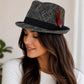 Black White Tweed Fedora Hat | Feather Accent Trilby, Vintage Inspired Fashion