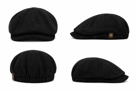 Charcoal Herringbone Newsboy Cap | Classic Tweed Ivy Flat Cap
